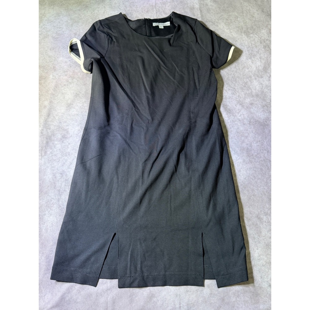 Larry Levine Black Sheath Dress Short Sleeve Contrast Trim Size 16 SKU 0138